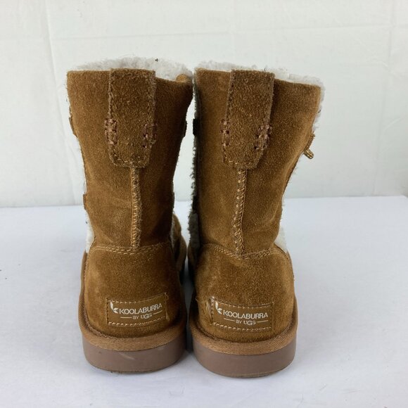 Koolaburra by Ugg Girls Sz 1 Brown Suede Sherpa Lined Ankle Boots Winter Snow - Picture 4 of 7